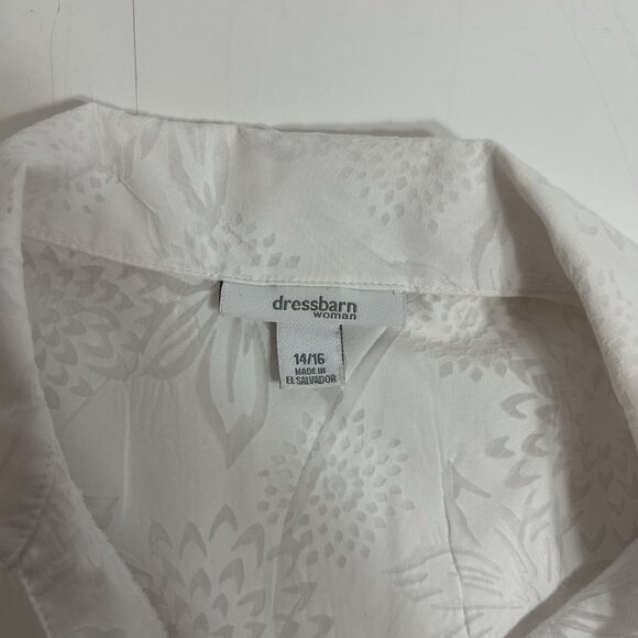 DRESSBARN Women White Button Up Shirt Textured Semi Sheer Cap Sleeve Floral 14 - Picture 4 of 6